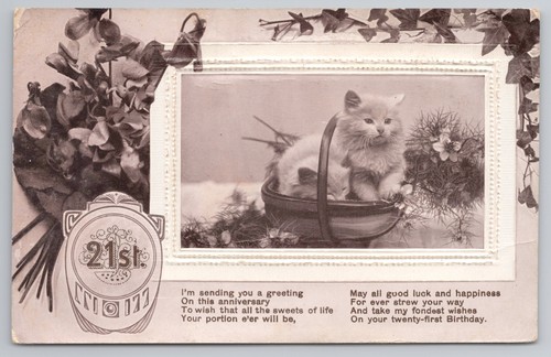 Postcard antique 21st birthday - postcard,