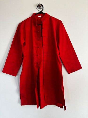 Vintage red raw silk mandarin - red,