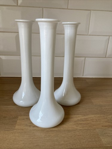 White glass bud vases - glass,