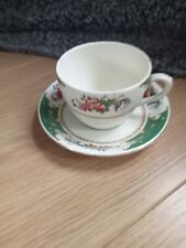 Vintage SAMPSON BRIDGWOOD Cup & Saucer, White, Green & Floral Design c1959-60s