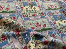 Beautiful unused vintage 50's 60's linen union floral fabric, by the metre
