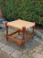 Vintage Woven Top Wooden Foot Stool 