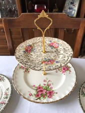 Vintage Mismatched 2 Tier Cake Stand - Apple Blossom