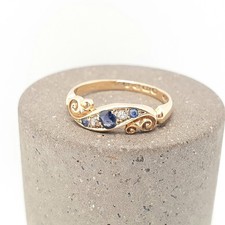 Antique 18ct Gold Sapphire & Diamond Ring Victorian Solid 18k 750 1899 Hallmark