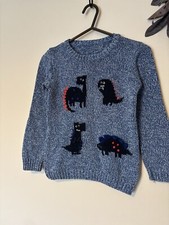 Nutmeg Blue & White Knit, Long Sleeve Jumper With dinosaurs Size 5-6 Years 