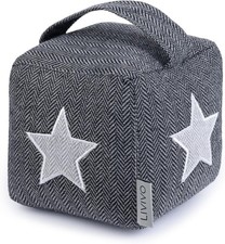 FiNeWaY® Fabric Cube Door Stop with Handle – Grey Star Print