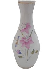 Brixham Pottery Floral Vase Devon England Decorative Pink Flowers