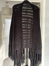 Top shop Black wool Poncho S/M Oversized Tassel Fringe