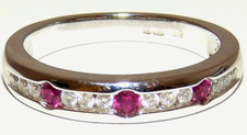 18CT WHITE GOLD RUBY DIAMOND RING 0.2CT RUBY 0.2CT DIAMOND ETERNITY Size N 1/2
