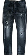 Alessandro Zavetti Denim Distressed Paint Splatter Black Jeans - W28 L30