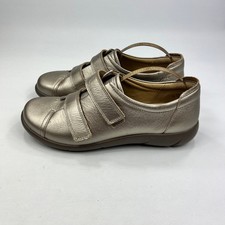 Hotter Leap Women Champagne Gold Leather Comfort Shoes UK 6 Hook & Loop Casual
