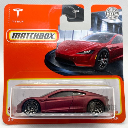 Tesla roadster maroon matchbox - tesla,