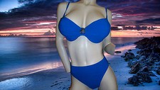 New GIDEON OBERSON by GOTTEX blue HIDDEN TREASURES BATHING SUIT BIKINI 36 D 14