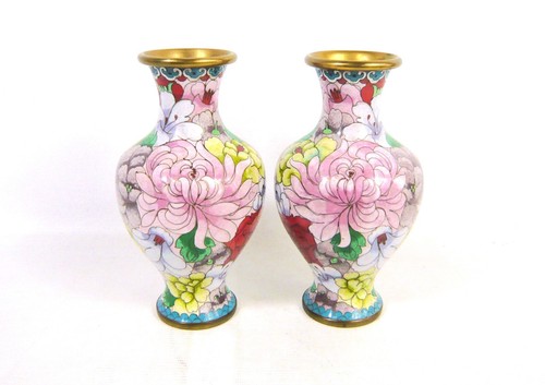 Pair vintage chinese enamel - of,