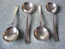4 ANTIQUE SMITH SEYMOUR SHEFFIELD ART DECO SILVER PLATE SOUP SPOONS A1 EPNS 1933