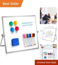 25x25 cm Double-Sided Magnetic Dry Erase Whiteboard with Stand for Home & School
