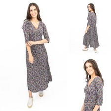 Womens Seasalt Maggie Maxi Dress Navy Floral Moor Maritime Cotton ¾ Sleeve