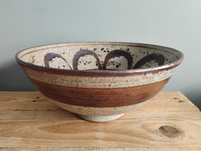 Large Heavy Mid Century Studio Pottery Bowl Brown Slip Salt Glazed Oatmeal