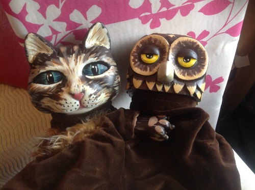 Owl and pussycat handmade hand