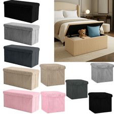 Ribbed Storage Box Large Capacity Ottoman Multi-Purpose Seat Foot Stool Toys Box