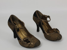 Womens Ruby Shoo Size 4 UK 37 EU Black & Gold 10cm Heels Article