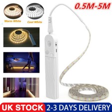 White PIR Motion Sensor LED Strip Light Battery Powered Stairs Cabinet Closet UK