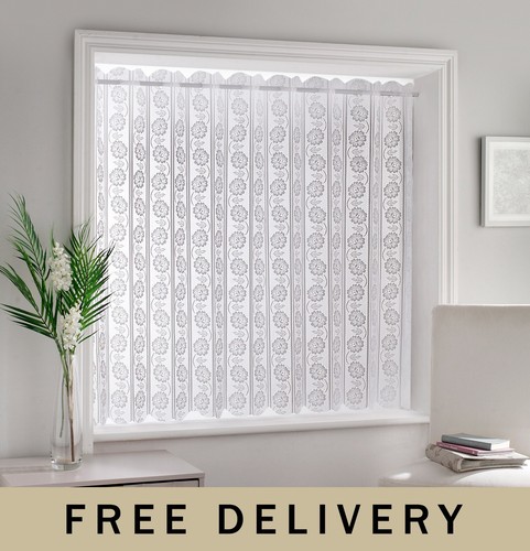 White floral lace net - white, panels