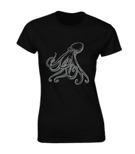 OCTOPUS SILHOUETTE LADIES T SHIRT NAVY PIRATE KRAKEN VIKING NAUTICAL DESIGN TOP