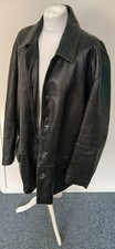 Guise Black Leather Mens Coat, Button-up, Pockets, XL