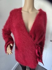 Ladies Soft And Fluffy Monsoon Angora Wrap Cardigan In Red