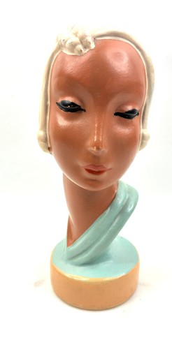 Art deco ceramic lady bust - ceramic,