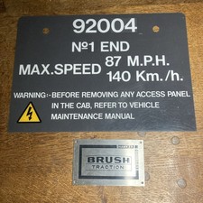 Class 92 Locomotive Cab Number Plate And Brush Traction Worksplate Ex 92004