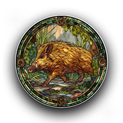 Wild boar animal stained - stained, glass