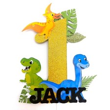 Dinosaur Themed Cake Topper- Large-Gold or Silver-Personalised- Any age/name uk