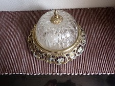 ANTIQUE VINTAGE FLUSH MOUNTED  DOME GLASS & BRASS CEILING LIGHT FITTING - LOOK