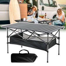 Foldable Height-Adjustable Roll-up Camping Picnic Table with Storage & Mesh Bags