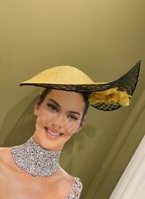 Ivory Crin Base Hatinator with Lemon Yellow Silk Flowers & Black Crin Twist