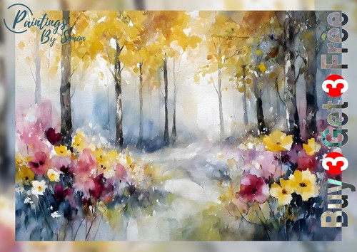 Autumn forest flowers - forest, 5"x7"