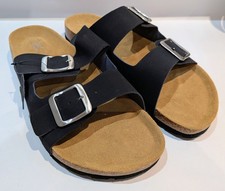 M&S Men's Black Leather Double Strap Flat Footbed Sandals Size 11 Birkenstock