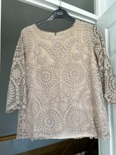 Gerard Darel Ladies Beige Lined Embroidered Top Size 46