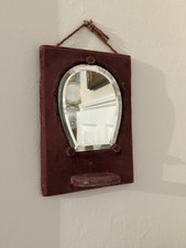 Victorian Gothic Worn Velvet Witch Occult Antique Horseshoe Fortune Mirror Shelf
