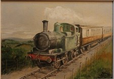 Framed Oil Painting on Board - Steam Train