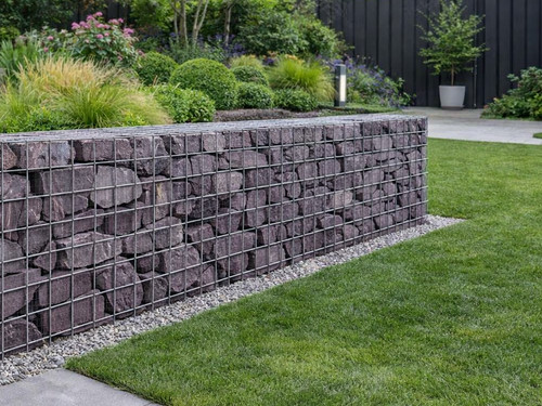 Plum slate gabion - plum, stones