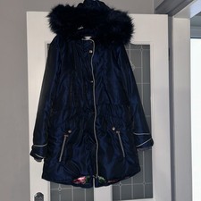 Stunning Ted Baker Navy coat/Bow/Floral /Rose Gold Zip/accessories /Age 13 