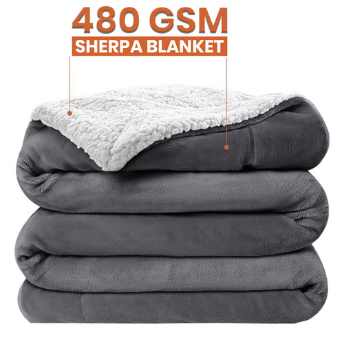 Grey sherpa fleece blanket 480 - grey,