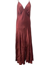 Ghost 'Elodie' Rust Satin V Neck Plunge Boho Maxi Slip Dress Flare Hem -Size L