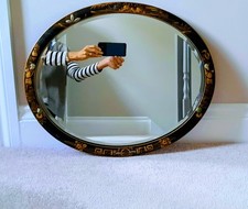 Antique Lacquered Chinoiserie Oval Wall Mirror