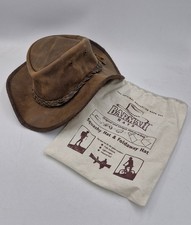 Barmah Foldaway Brown Genuine Leather Australian Bush Hat with Travel Bag Size S