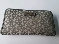 DKNY Jacquard Zip Around Purse Wallet With Logo Print & Leather Trims 