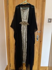 Black And Gold Kaftan Style Abaya Belted Abaya Dress Size 58